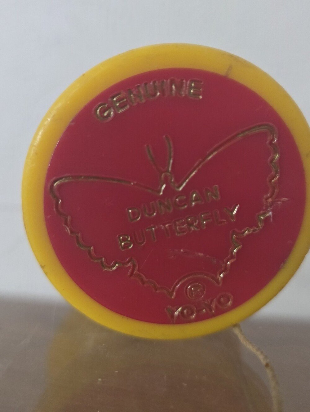 1970s Vintage Duncan Psychedelic Butterfly Yo-Yo Yellow Red Gold Foil Logo